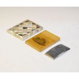 Silver visiting card case, a mother-of-pearl visiting card case and a Mauchlin Ware visiting card
