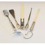 Small group of assorted silver items comprising: two ivory bladed paperknives, London 1896 and
