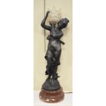 Late 19th/early 20th Century spelter figural lamp depicting a classical maiden Condition:
