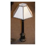 Reproduction bronzed metal Corinthian column table lamp with shade Condition: