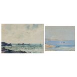 Samuel John Lamorna Birch - Two watercolour sketches - Coastal views with sailing vessels, each