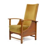 1930's period beech framed reclining fireside chair upholstered in gold dralon Condition: