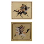 Pair of Japanese watercolours - Warriors on horseback, 33cm x 38cm, framed and glazed Condition: