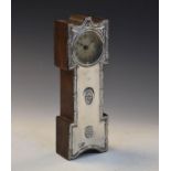 Early 20th Century silver faced oak mantel clock in the form of a longcase clock with Hamburg
