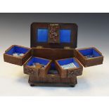 Black Forest carved jewellery box containing various coins and jewellery Condition: