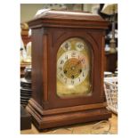 Early 20th Century German mahogany and beech cased bracket clock, the brass dial with silvered