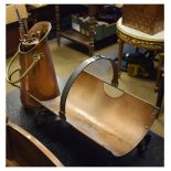 Copper log basket, copper coal hod and a companion set Condition: