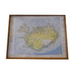 Mid 20th Century relief wall map - Iceland, 50cm x 68cm, framed and glazed Condition: