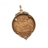 Gold Coin - Victorian sovereign, 1894, in a 9ct gold surround, total weight 11.1g gross approx
