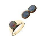 9ct gold ring set with an opal triplet, together with a similar pair of earrings, total weight 5.