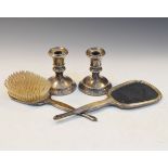 Small group of silver items comprising: pair of silver table candlesticks, together with a