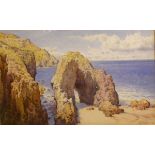 Arthur Suker - Watercolour - A Cornish Coastal Arch, signed and dated '23, 28.5cm x 46cm, framed and