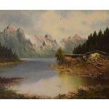 Oil on canvas - Alpine view, indistinctly signed, 48cm x 59cm Condition: