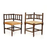 Two early 20th Century bobbin framed corner chairs Condition: