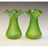 Pair of late 19th/early 20th Century Continental green iridescent glass vases, each having a ruffled