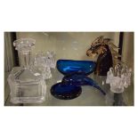 Various modern glassware including decanter, candle holders, horse head etc Condition: