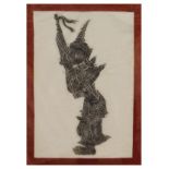 Eastern brass rubbing - Figure playing the pipes, 43cm x 28cm, framed and glazed Condition: