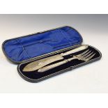Pair of late 19th/early 20th Century engraved silver plated fish servers, cased Condition: