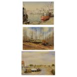 Watercolour - Harbour View, 34cm x 44cm, together with two other watercolours, each signed