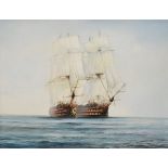 Paul Richardson - Oil on canvas - seascape with two galleons, signed, 69.5cm x 90cm, framed