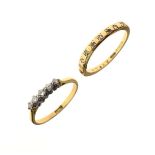 18ct yellow metal and five stone diamond dress ring, size O, together with an 18ct yellow metal band