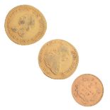 Coins - Three 19th Century gold coins comprising: U.S.A. 1 dollar 1857, Spanish 1 escudo 1816 and