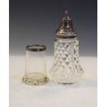 Silver lidded cut glass sugar sifter and a silver collared glass vase Condition: