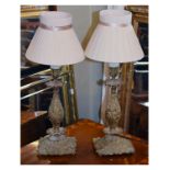 Pair of reproduction cast brass table lamps Condition: