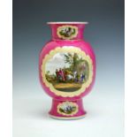Late 19th Century German porcelain ovoid vase, one side with a painted reserve decorated with