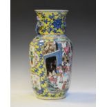 19th Century Chinese baluster shaped vase having enamelled painted reserves depicting court