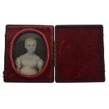 19th Century oval portrait miniature - Study of a child in a lace frock Condition: