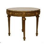 Reproduction style faux giltwood and marble finish circular topped occasional table Condition: