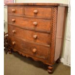Early 19th Century mahogany bow front chest of two over three drawers with reeded columns on