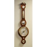 19th Century rosewood wheel barometer by P. Latora of Redruth, having a silvered dial, scale,