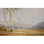 Five assorted pictures and prints to include; two large oil landscapes of Southern Africa by Wendy