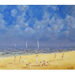 Gerard Boukhezer - Oil on canvas - Beach scene with children playing, signed lower right, 45cm x