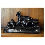 Russian black finish cast iron figural inkstand decorated with two hounds Condition: