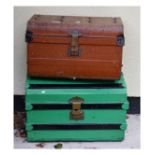 Two assorted trunks, the first with grained oak finish, the second green painted Condition: