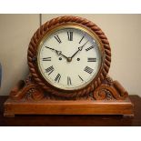 Late 19th Century carved oak cased double fusee mantel clock, the case with rope twist and carved