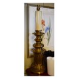 Brass finished column table lamp with knopped upper section over fluted pedestal base, wired for