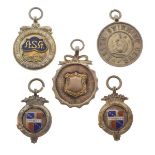 Five silver prize fob medallions relating to swimming and dating from the early 20th Century