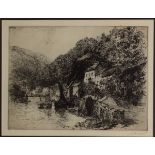 Walter Henry Sweet - Etching - A village harbour view, 20.5cm x 29.5cm, together with William