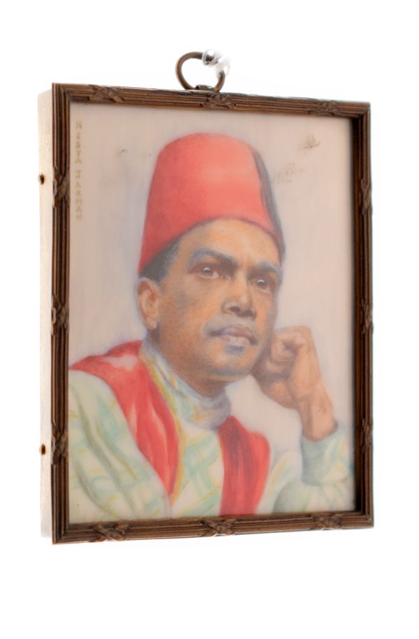 Nesta Jarman - Miniature portrait of a North African gentleman entitled 'The Red Fez' Condition: