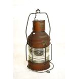 Ships copper lantern with plaque Lampads No 1693 RC Murray, Glasgow with metal carry handle