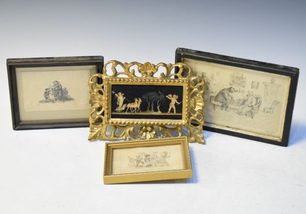 Small late 19th/early 20th Century Italian carved and gilded picture frame containing a