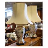 Pair of modern table lamps, each of hexagonally faceted baluster form with Chinese style