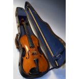 Violin and bow, cased Condition: