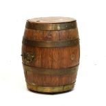 Brass bound coopered oak beer barrel with brass side carry handles Condition: