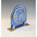 1930's period chrome plated and blue glass electric mantel clock, the dial with Arabic numerals