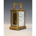 French brass cased carriage clock by Duverdrey & Bloquel, the white enamel dial with Roman